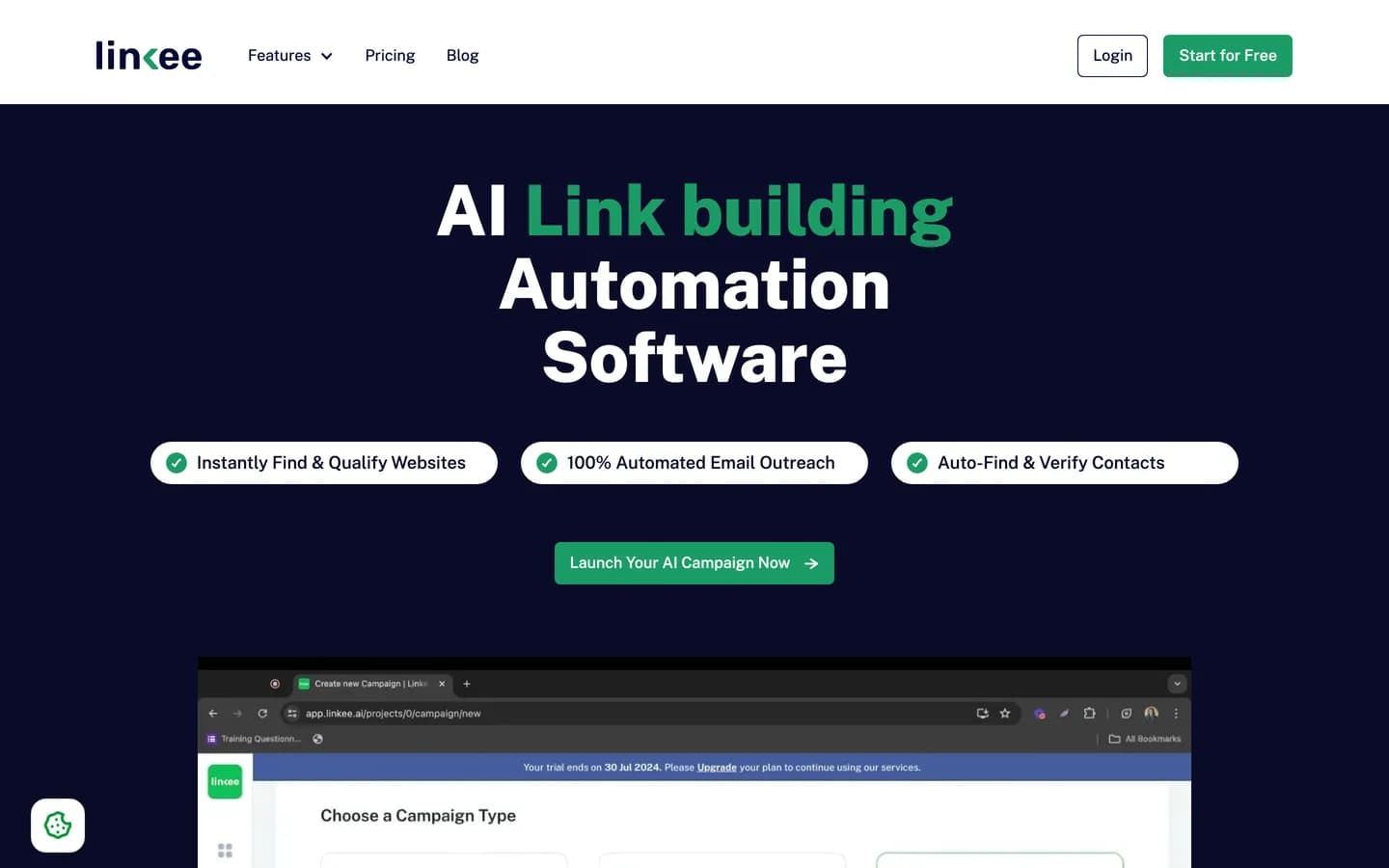 Linkee homepage — agent-style link building automation at the category's lowest floor Linkee homepage — agent-style link building automation at the category's lowest floor