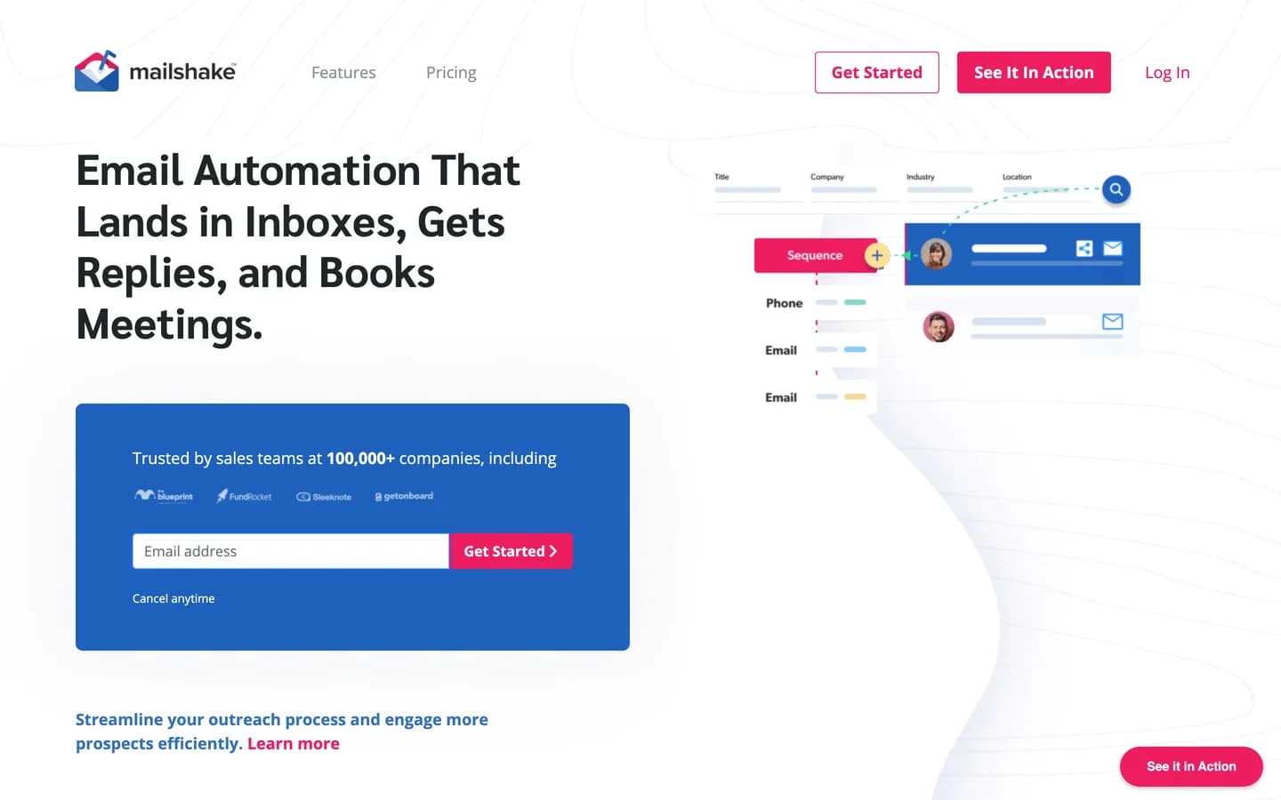 Mailshake homepage — general-purpose cold email, not link-building specific Mailshake homepage — general-purpose cold email, not link-building specific